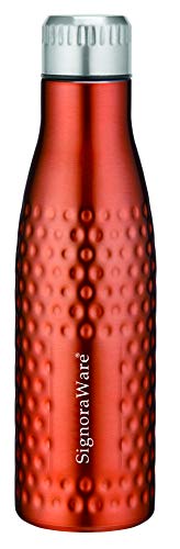 Image of Signoraware Aace Hammered Single Walled Stainless Steel Fridge Water Bottle, 1000ml, Brown + Stainless Steel Tumbler, Blue Combo