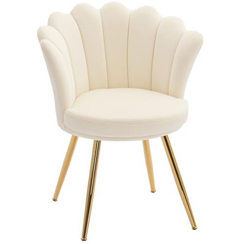 HOMCOM Fauteuil Coquillage Chaise Coiffeuse Fauteuil en Velours avec Pieds en métal doré pour Salon Chambre et Salle à Manger 67l x 64P x 77H cm Beige