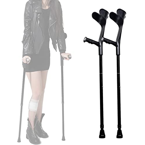 Muletas ergonómicas para antebrazo (1 par, puño abierto), muletas de aluminio con mangos de goma, bastón ajustable para personas mayores, discapacitados y discapacitados (color: plata) (negr