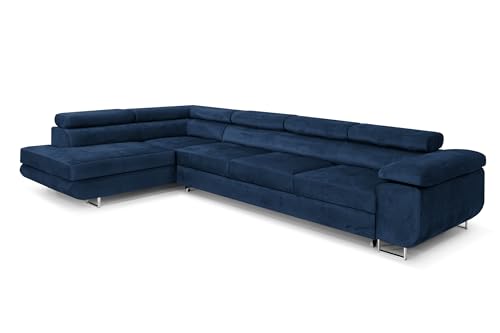 COMFORTINO FURNITURE Ecksofa mit Schlaffunktion PASTI XL L-Form, Sofa Couch mit Bettkasten, Couch Eckcouch, Schlafsofa für Wohnzimmer Couch mit Schlaffunktion (Blau, Ottomane Links)