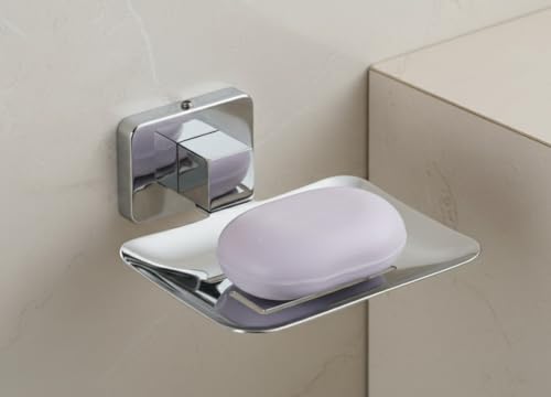 Image of EASYHOME FURNISH Premium Stainless Steel Soap Dish Holder for Bathroom & Kitchen - Wall Mounted Square Soap Stand with Chrome Finish - Rust Proof, Anti-Corrosion Heavy Duty Soap Case Saver