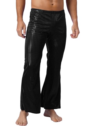 Jelory Mens Sequins 70s Disco Dance Pants Sexy Shiny Elastic Bell-Bottoms Flared Long Pants Trousers2