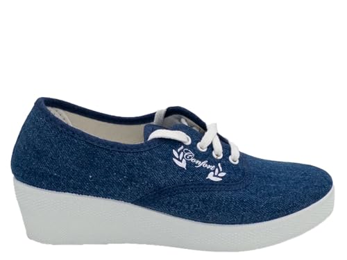 Aerobic Cano Confort 1110 CÓMODO Playera DE Mujer Lona Tejano Zapatilla CUÑA Alta 17588 (Tejano, 38)