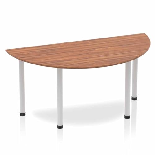 Image of OPO Impulse Freestanding 1600mm Semi-Circle Table Attractive Post Legs | Sturdy Build Weather & Heat Resistant Melamine Finish Table Walnut Silver 1600