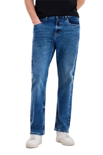 Image of SNITCH Men Casual Jeans | Straight Fit Mid Rise Solid Washed Pattern | Durable Cotton Blend & Stretchable Denim Fabric, Work & Social Outings