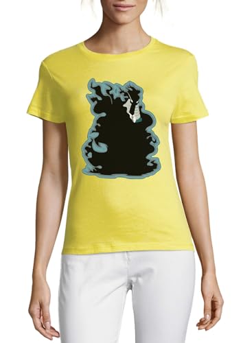 T-Shirt Anime 145 en coton jaune pour femme à col rond