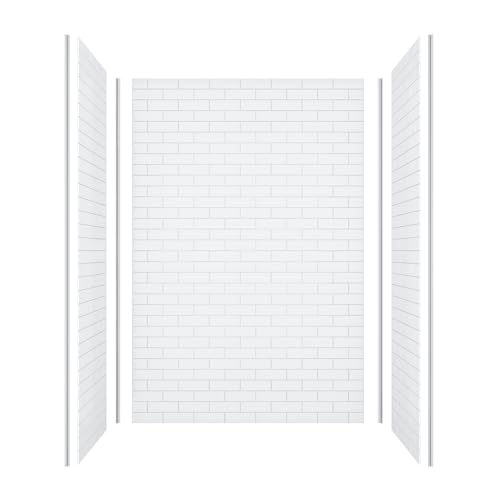 Bathlink Shower Wall Panels Waterproof, 36D x 60W x 96H, Solid Surface Shower Wall Panels, Shower Surround Wall Kit, Glossy White Subway Tile Finish, 1/8" (3mm) Thick, Trimmable