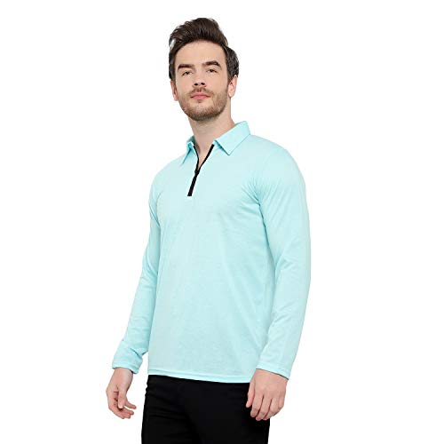 Image of Men's Cotton Blend Full Sleeve Zip Neck Polo T-Shirt (Pack of 1)