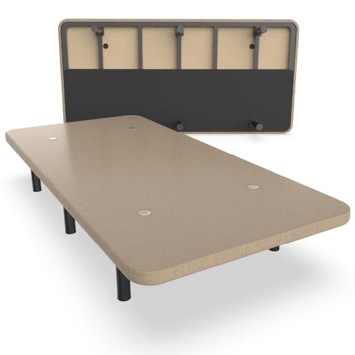NALUI - Base Tapizada 80x190 cm de Acero con 6 patas de Altura 25cm, Gran Estabilidad con 5 Barras Transversales, Tejido 3D Transpirable y 4 Válvulas de Aireación | Fabricado en España | Beig
