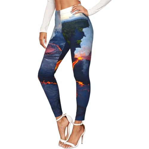 Leggings de compresión para mujer Kilauea, mallas suaves con estampado de volcanes para entrenar