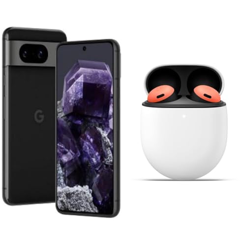 Google Pixel 8 i Obsidian med 128 GB och Pixel Buds Pro Coral