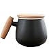 Filiżanka Herbaty, Okrągły Chiński Styl, Drewniany Uchwyt, Duża Ceramiczna Herbata Z Infuzorem I Pokrywką, Uroczy Ceramiczny Kubek Infuzerowy (Color : Black)
