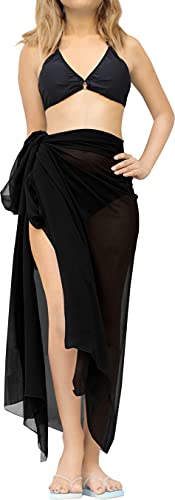 LA LEELA Women's Tie Up Beach Wrap Sarong Swim Bottom One Size E2 Black-T673