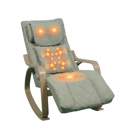Asukale Massage Schaukelstuhl, Relaxsessel, Fernsehsessel mit 3 Zonen Massage, Massagesessel mit Waermefunktion verstellbare Kopfstuetzte und Fußstütze, Bezug abnehmbar 150kg belastbar, Beige