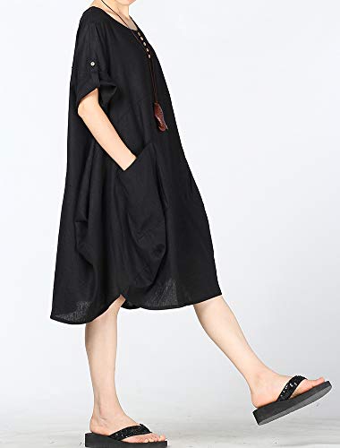 Image of LaovanIn Women's Plus Size Tunic Dress Summer Cotton Linen T Shirt Knee-Length Dresses