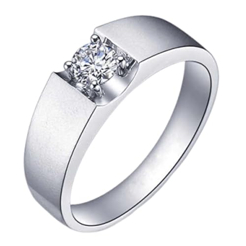 Xylara Anillo de oro blanco para hombre de 9 K, 14 y 18 quilates, anillo de boda para hombre de 6,3 mm de ancho, solitario con diamante natural de 0,4 quilates, talla L a Z, W 1/2, Metal, Diamante
