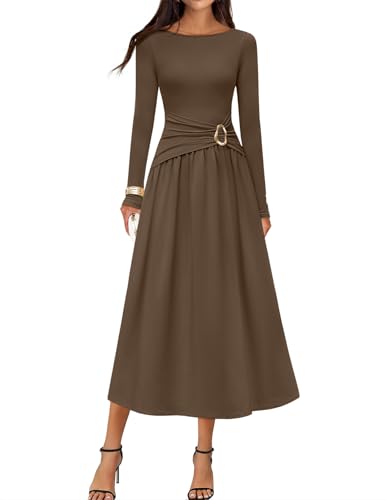 MEROKEETY Women's 2025 Fall Long Sleeve Midi Dress Elegant Boat