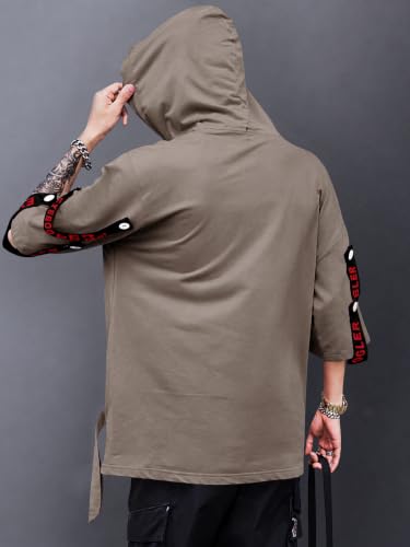 Image of EYEBOGLER Mens Loose Fit Half Sleeves Hooded Neck Printed T-Shirt
