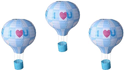 Matissa Pack of 3 Hot Air Balloon Paper Lantern Wedding Party Decoration Craft Lamp Shade (I Love You (Blue), 10" (25CM))