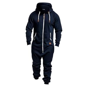 cfpqv Combinaison de jogging pour homme avec capuche - Survêtement de sport - Fermeture éclair - Pyjama une pièce - Combinaison d'hiver chaude - Combinaison complète - Vêtement de détente, Marine, XL