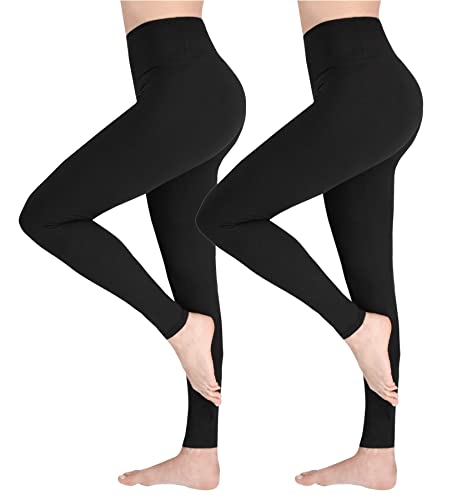 SOFTSAIL Leggings for Women 2 Pack Set High Waist Tummy Control Slimming Opaque Buttery Soft Breathable Elastic Ladies Stretching Gym Workout Yoga Pants Black M/L
