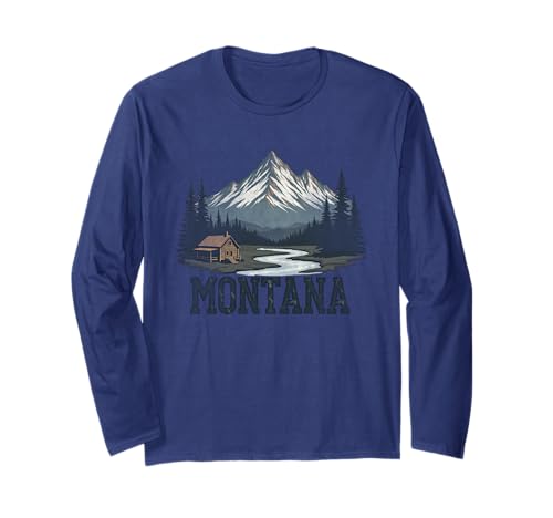 Retro Montana Landscape Vintage Souvenir Long Sleeve T-Shirt