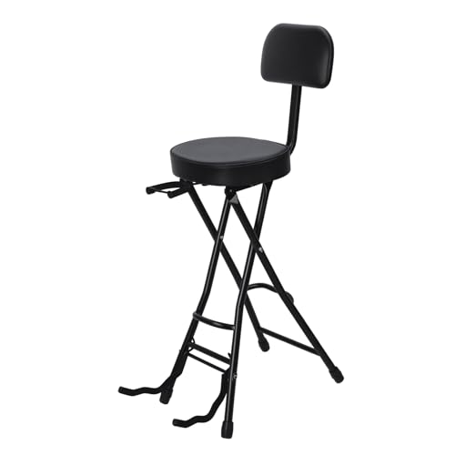 Image of Guitar Seat with Stand, Guitar Stool with Padded Cushion, Collapsible Design, Heavy-Duty Ergonomic Backrest, Guitars Stool (Black)