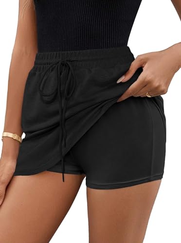 Avanova Women Drawstring Sweat Skirt Mini Skort Elastic High Waisted Short Skirt2