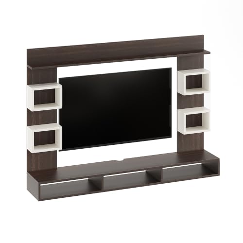 Image of FURNEASER Martin Modern Wall Mount TV Unit for Living Room Wooden Entertainment Center with Storage Shelves Modern TV Panel Stand Showcase for Up to 43 Inch Media Console Cabinet (Wenge & White)