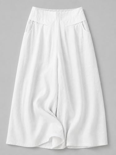 Image of Womanista Cotton Linen Flared Palazzo Pants for Woman | Wide Leg Casual Trousers with Pockets | Loose fit Plazo Pants for Women | High Waist Office wear (Available in Plus Sizes)