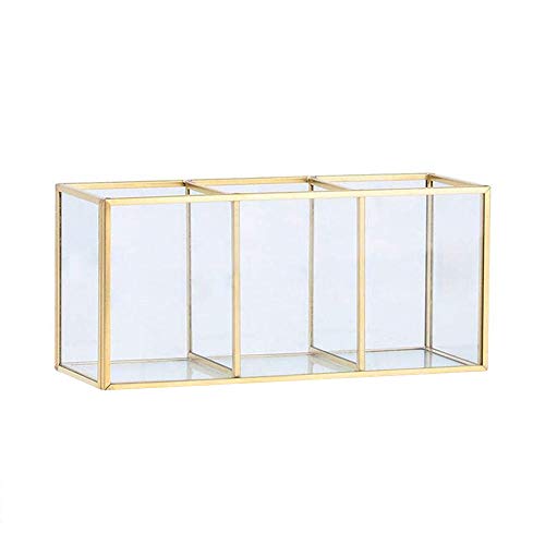 Magiin Boîte à Bijoux en Verre Transparent avec Bordure Laiton pour Rangement Bijoux Bagues, 3 Compartiments Maquillage Container