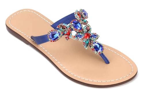 Image of Rhinestone Sandals for Women - Sparkly Jeweled Bling Thong Flip Flops, Dressy Gemstone Flat Sandals for Wedding, Party, Beach & Summer Outfits