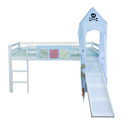 Homestyle4u Lit Enfant 90x200 cm Bleu Pirate