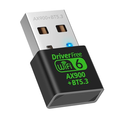 AX900M USB WiFi 6 Adapter for Laptop,2 in 1 Bluetooth 5.3 Dual Band 5/2.4Ghz Wireless Network Adapter,Built-in Driver for PC/Laptop/Desktop 4dBi Antenna Compatible with Windows 10/11