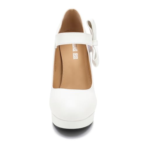 Image of MAIERNISI JESSI Women's Platform Mary Jane Pumps with Bow, 3.94 Inch Block Heel Dress Shoes