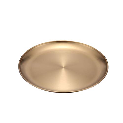 Ochine Round Gold Serving Tray Plate Decorative Jewelry Organizer Display Disc Golden Metal Platter for Towel Fruit Dessert Makeup, 8 inch