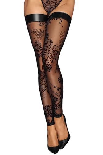 Bas en tulle Noir Handmade F243 avec bande broderie floquée