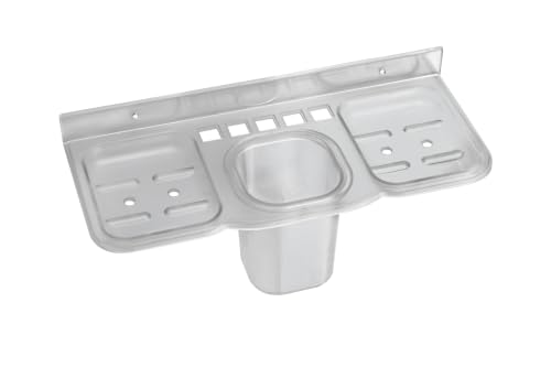 Image of RAB ABS Plastic Wall Mounted Organizer | Multi-Purpose Soap, Toothbrush, Razor & Toiletry Holder | Space Saving Storage Rack (Code:- U- 304, Soap Dish Double with Paste Holder, Pack of 1 Piece)