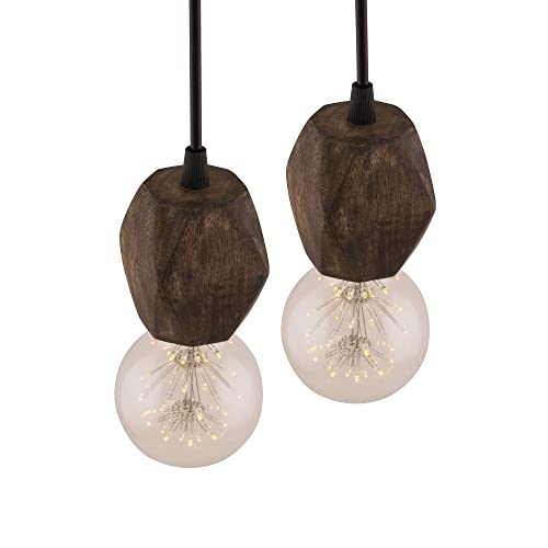 Image of HomesakeWooden Walnut Finish Hanging Holder Lamp, Hexagon, Set of 2