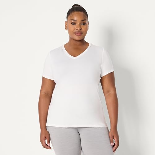 Image of Amazon Essentials Women's Active Quick Dry Tech Stretch Short-Sleeve V-Neck T-Shirt (Available in Plus Size), Pack of 2