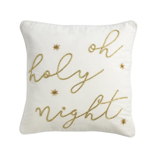Mud Pie Christmas Oh Holy Night Gold Pillow, 18" x 18", White