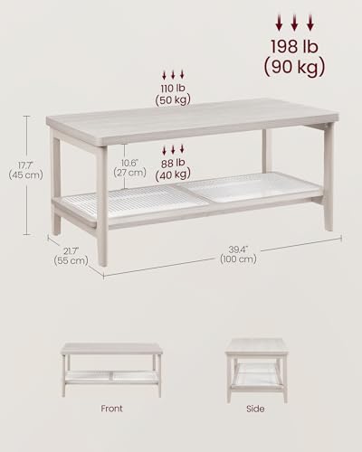 Image of VASAGLE 2-Tier Coffee Table, Rectangular, PE Rattan Shelf, Rounded Corners