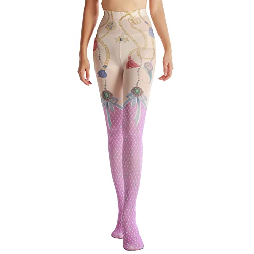 Image of Sahabowi Women Tights, Sheer High Waist Pantyhose, Vintage Control Top Stockings, Siwa opaque print1