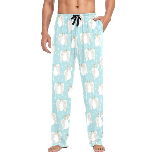 White Cute Angels Men's Pajamas Pants Cotton Sleep Bottoms Pants Lounge Sleepwear - S