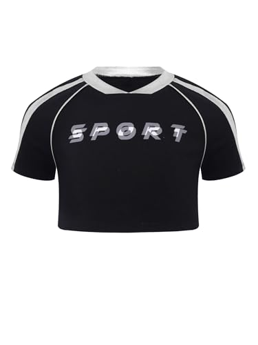 Kids Girls Short Sleeve Cropped T-Shirt Sports Shirts Letter Printed Yoga Dance Crop Top3