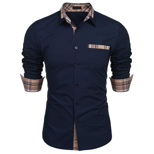 DUHENWU Hemd Herren Langarm Business Hemden Slim Fit Basic Einfarbig Freizeithemd Formelle Elegante Businesshemd Bequeme Elastiscer Musterhemd Retro Basic Mit Knopfleiste Herrenhemd