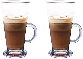 Latte Glass Coffee Hot Chocolate Cappuccino Macchiato Expresso Hot Drinks Cups with Handle 270 ml (9.5 oz) Gift of 2, 4 or 6 Clear Tall Latte Glasses (2)