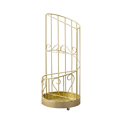 Soporte para paraguas metálico dorado que evita charcos en el suelo del recibidor