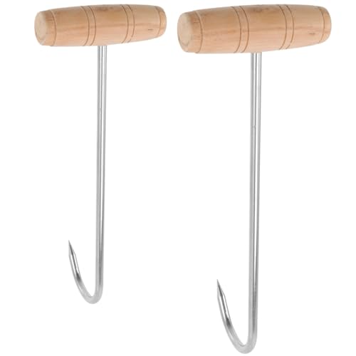 PEPLAYTAL Crochet De Boucher Inox Avec Manche En Bois Crochet De Viande Pour Suspendre Et Manipuler La Viande Pour Boucherie Cuisine Barbecue Et Restaurant Lot...