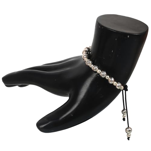 Image of Touchstone New Indian Bollywood Handcrafted Magical Look Engraved Metallic Beads Elegant and Attractive Designer Jewelry Openable Thread Bracelet in Oxidized Silver Tone for Women.